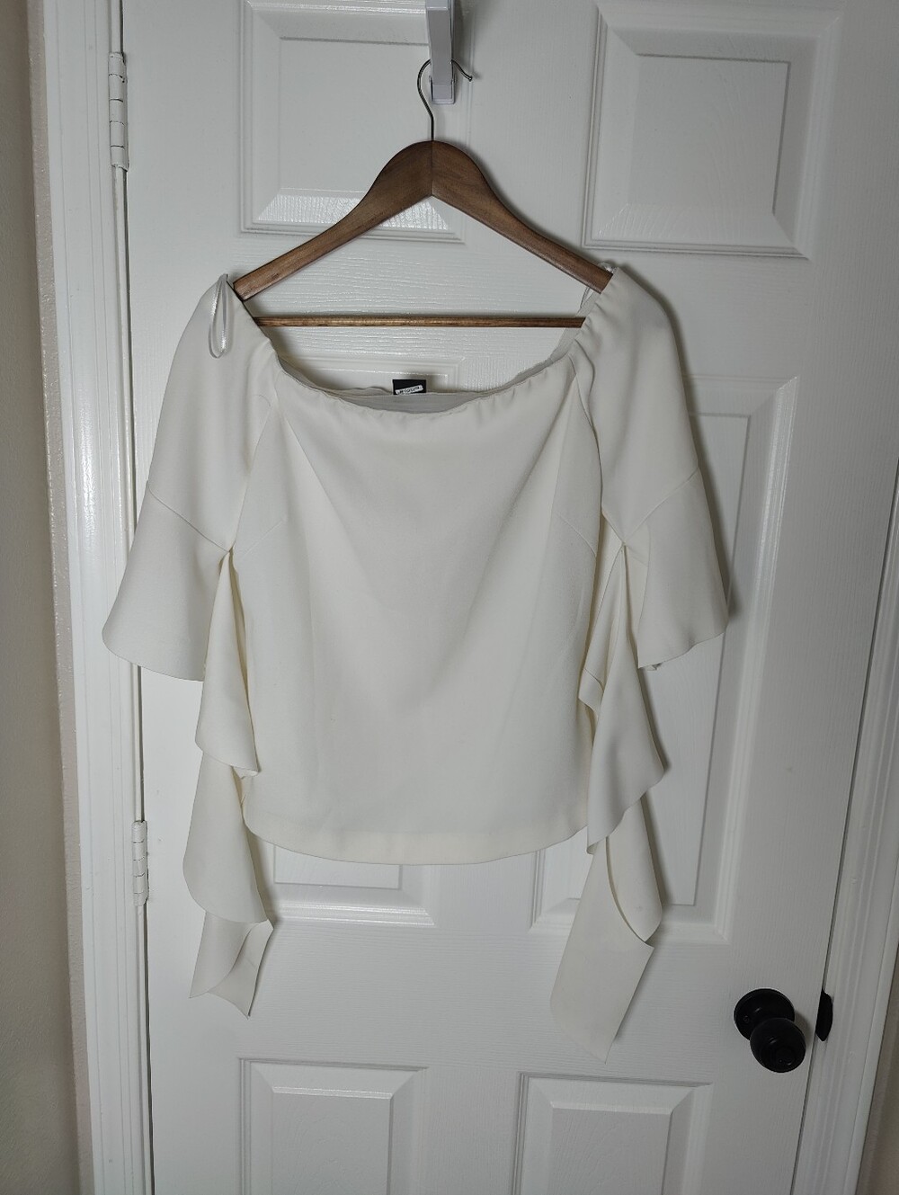 Pinko Off The Shoulder Cascading Ruffle Sleeves White Blouse Sz 6 Made In Italy